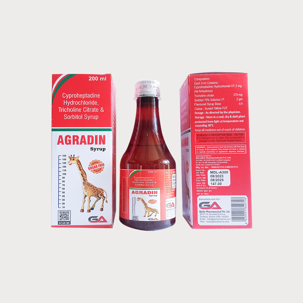 Agradin | Cyproheptadine Hydrochloride + Tricholine Citrate + Sorbitol | Main Image