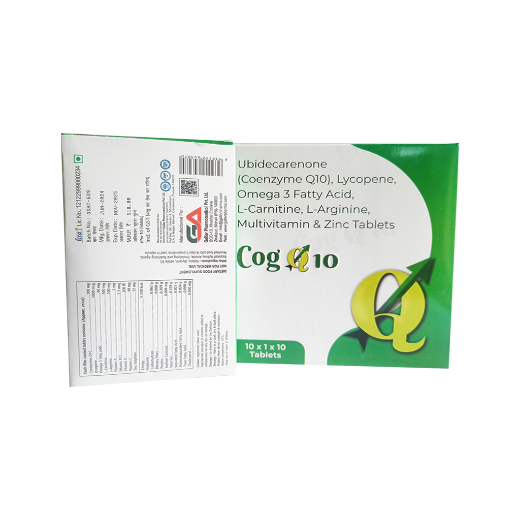 Cog Q10 | Ubidecarenone (Coenzyme Q10) + Lycopene + Omega 3 Fatty Acid + L-Carnitine + L-Arginine + Multivitamin + Zinc | Main Image