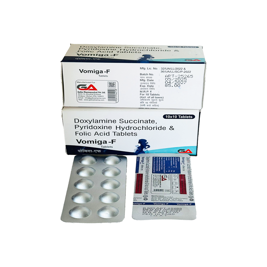 Vomiga F | Doxylamine Succinate + Pyridoxine Hydrochloride + Folic Acid | Main Image